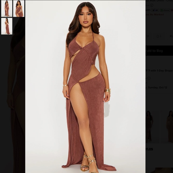 NWOT Fashion Nova Trina Asymmetrical Cut Out Maxi Dress - Chocolate - Picture 1 of 3